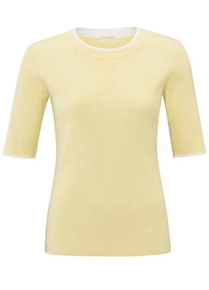 Rib Fitted Sweater Half Sleeves With Contrast Details : Frozen Dew Sand 30513