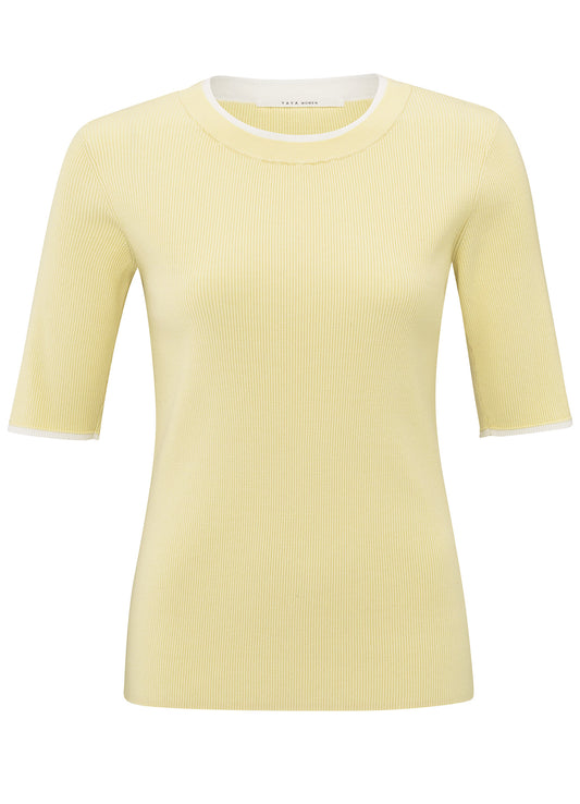 Rib Fitted Sweater Half Sleeves With Contrast Details : Frozen Dew Sand 30513